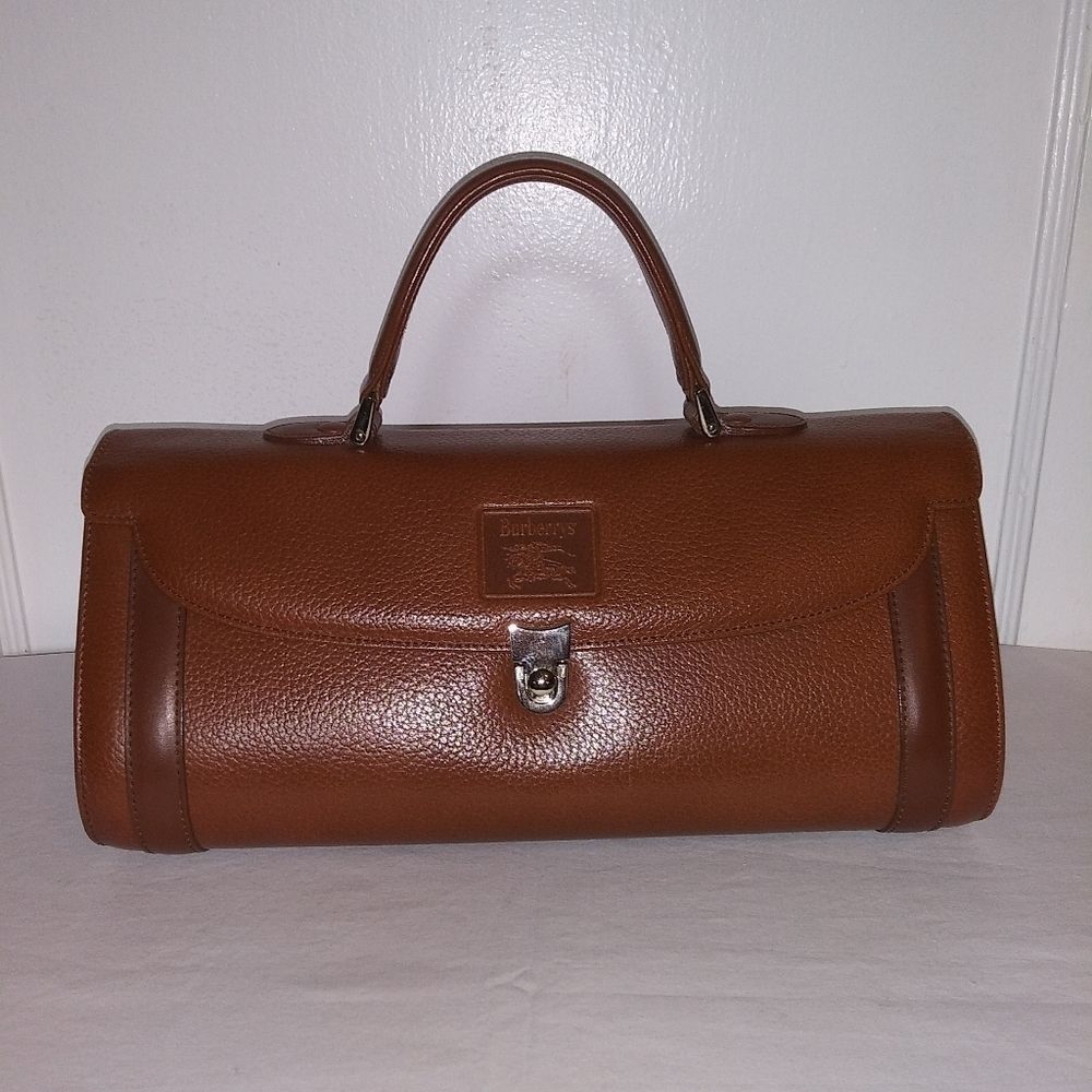 Vintage Burberry Brown Pebbled Leather Top Handle Bag